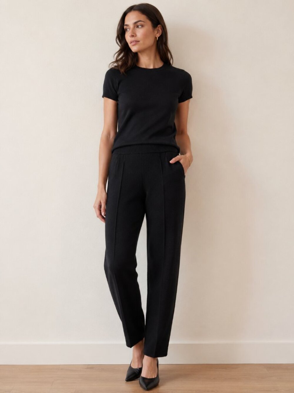 St John Collection Santana Knit Pants Black Pleated High Waist Quiet Luxury 4